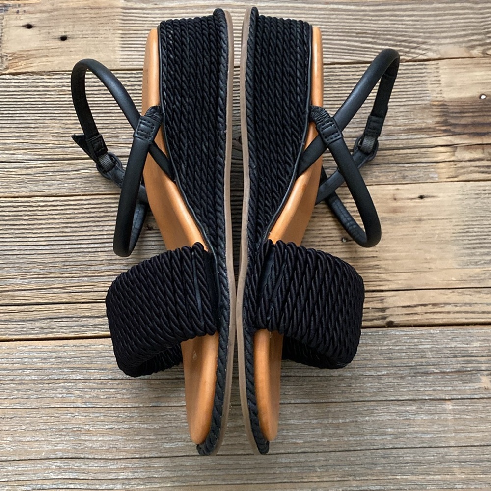 FARM Rio Black Rope Strap Wedge Sandals - Picture 2 of 6